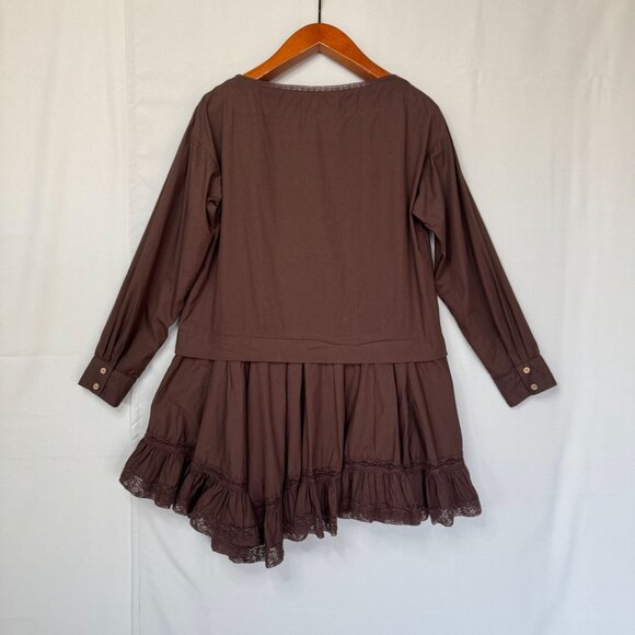 free-est La Bamba Cotton Double Espresso Drop Waist Ruffle Lace Hem Mini Dress - Picture 8 of 16